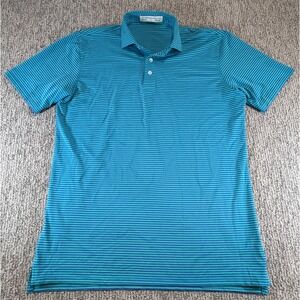 Holderness & Bourne Polo Shirt Mens L Blue Teal Striped Tailored Fit SS